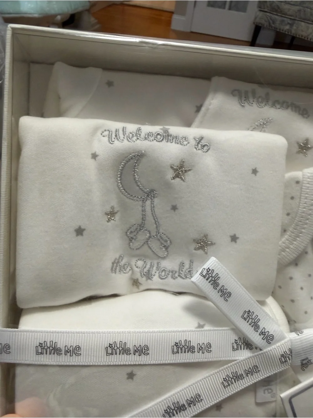Little Me White and Gray Newborn Gift Set